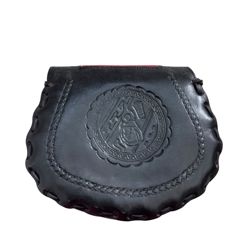 Vintage 1970’s Western Tooled Atzec Leather Crossbody Bag 8”h x 7”I - Picture 3 of 12